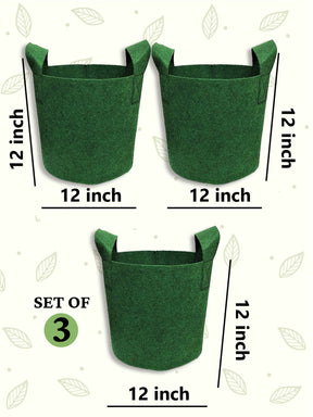 Geo Fabric Grow Bags 400 GSM - (Set of 3) - 12x12 inches
