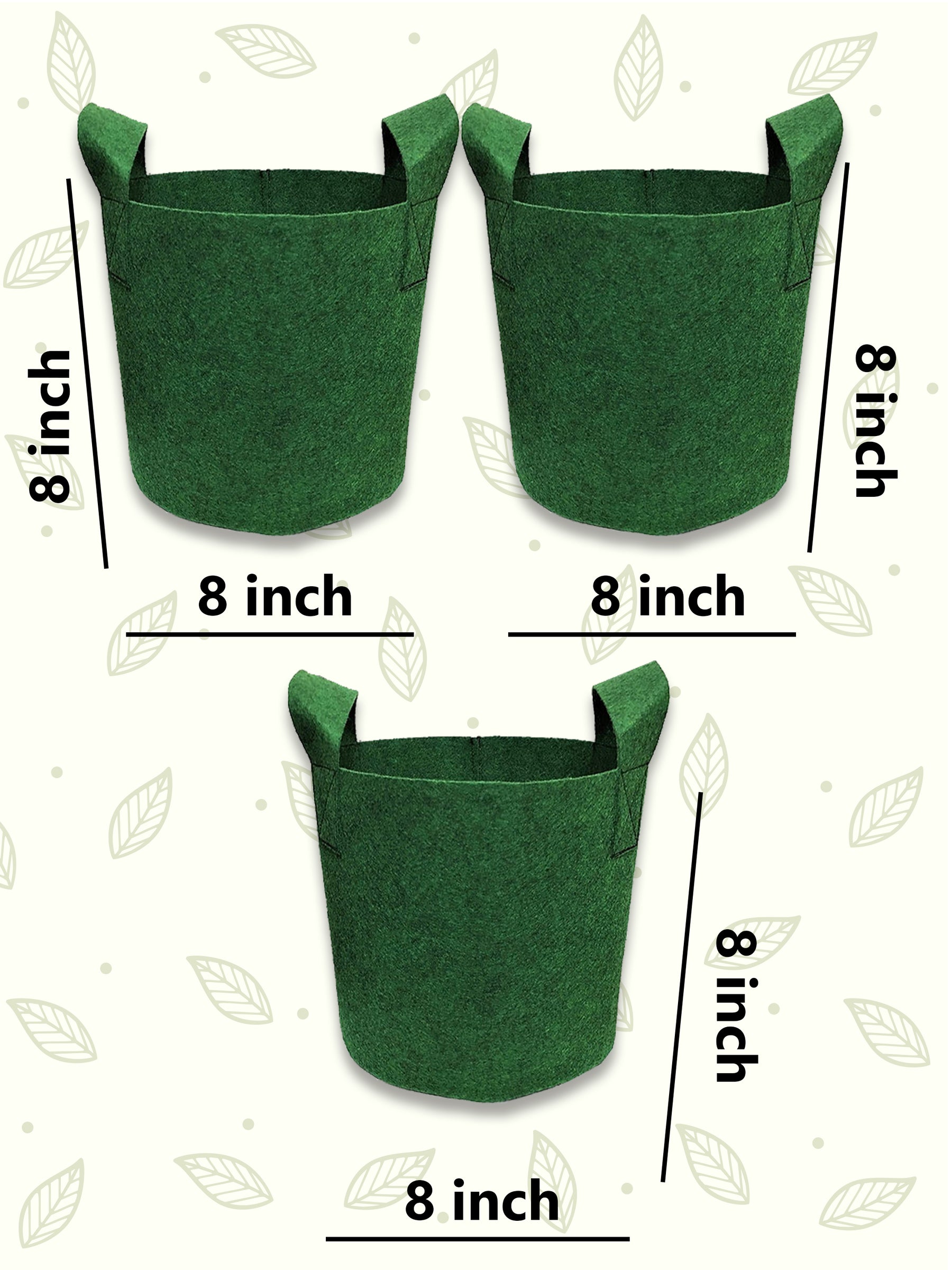 Geo Fabric Grow Bags 400 GSM - (Set of 3) - 8x8 inches