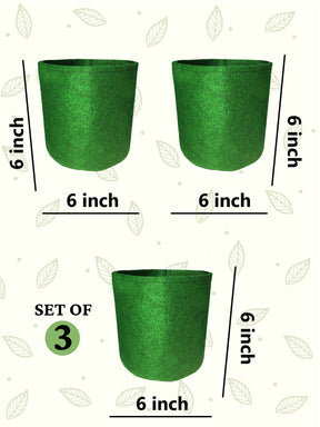 Geo Fabric Grow Bags 400 GSM - (Set of 3) - 6x6 inches