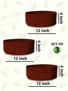 Geo Fabric Grow Bags 400 GSM-Round- (Set of 3)  - 12x4 inches